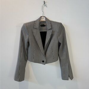 Alice+Olivia Black White Herringbone Crop Blazer Coat